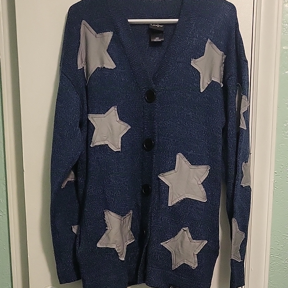 Star-Patterned Blue Cardigan